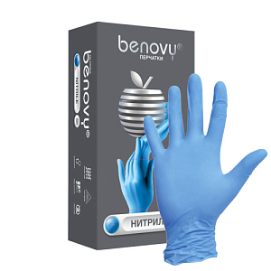 Перчатки нитриловые BENOVY L 1уп ( 50 пар) голубые смотровые, нестерил., тестурир, неопуд.